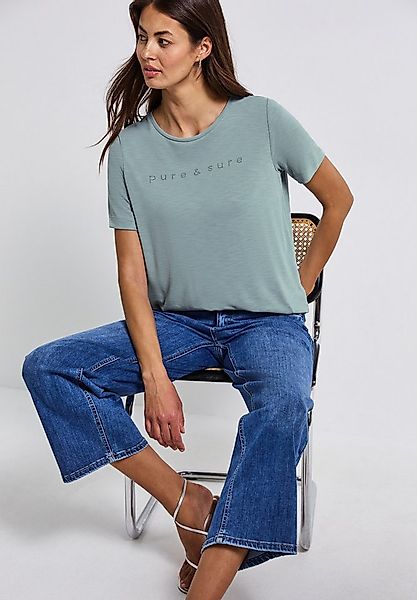 STREET ONE T-Shirt mit Wording und Schmucksteinen günstig online kaufen