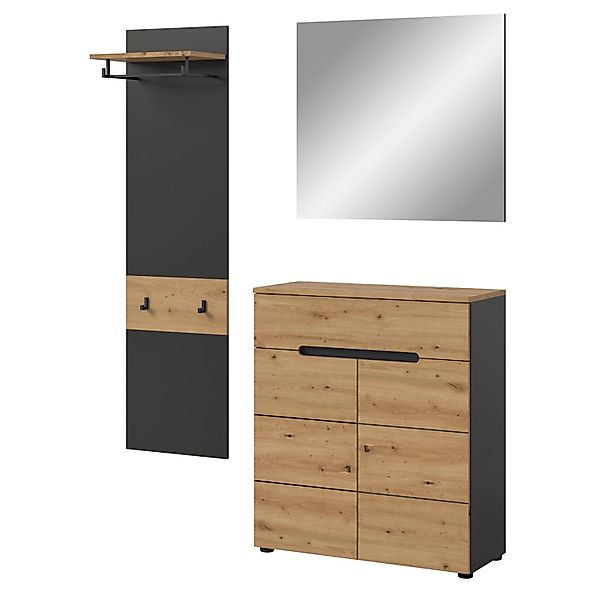 Inn.Furn Garderoben-Set 3-teilig in Eiche und Grau 140 cm Cooper günstig online kaufen