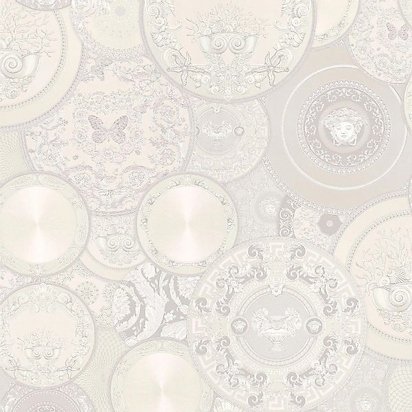 PROFHOME 349014-GU Exklusive Tapete Grafisch glänzend Silber Weiß Creme 7,0 günstig online kaufen
