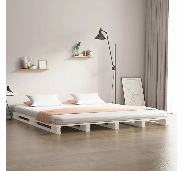 furnicato Bett Palettenbett Weiß 160x200 cm Massivholz Kiefer günstig online kaufen