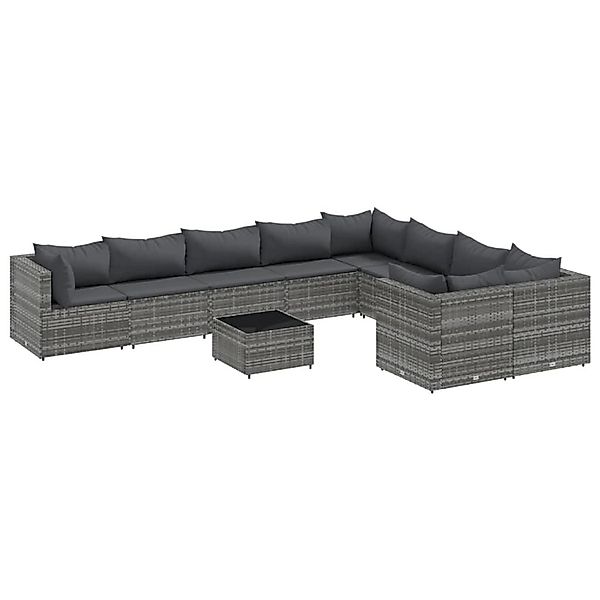 vidaXL 10-Tlg Garten-Sofagarnitur mit Kissen Grau Poly Rattan 3308322 günstig online kaufen