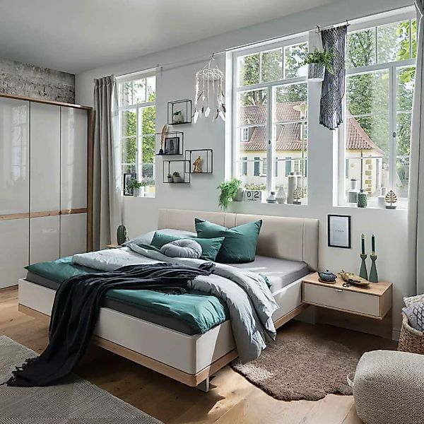 Komfortbett in Beige und Eiche Bianco Made in Germany (dreiteilig) günstig online kaufen