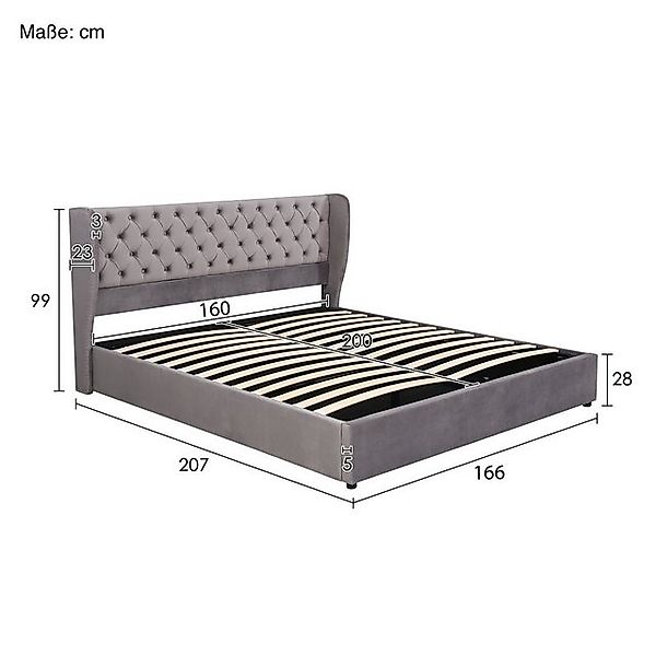 SOFTWEARY Polsterbett (Doppelbett mit Lattenrost und Bettkasten, 160x200 cm günstig online kaufen
