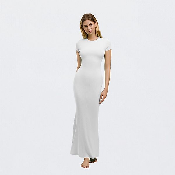 Creamy Fabrics Jerseykleid Ribbed T-Shirt Maxikleid-Snow günstig online kaufen