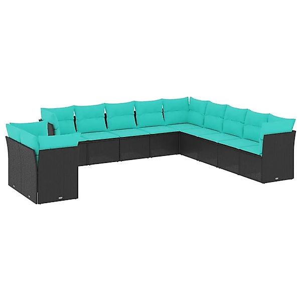 vidaXL 11-Tlg Gartensofa-Set mit Kissen Schwarz Polyrattan 3217877 günstig online kaufen