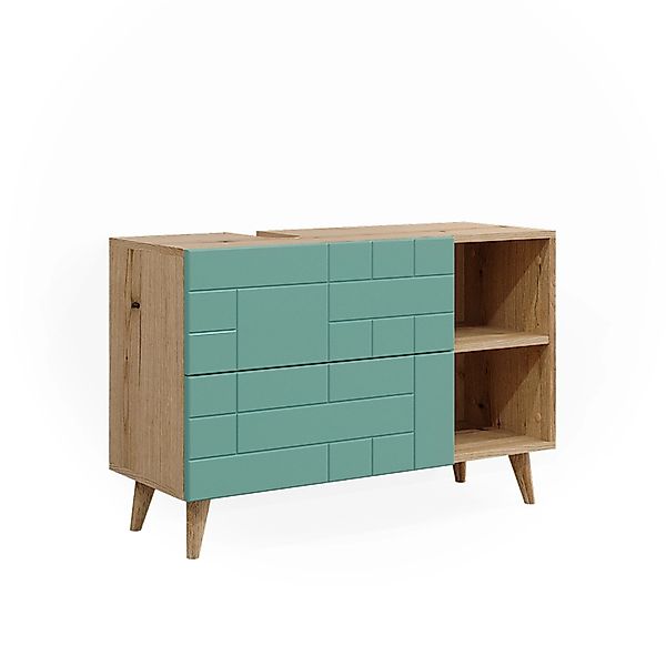 Vicco Waschbeckenunterschrank Rudi, Mintgrün/Eiche, 90 x 59 cm mit 2 Schubl günstig online kaufen