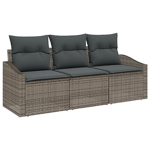 vidaXL Loungesofa 3-teiliges Garten-Sofa-Set mit Kissen Grau Poly-Rattan, 3 günstig online kaufen
