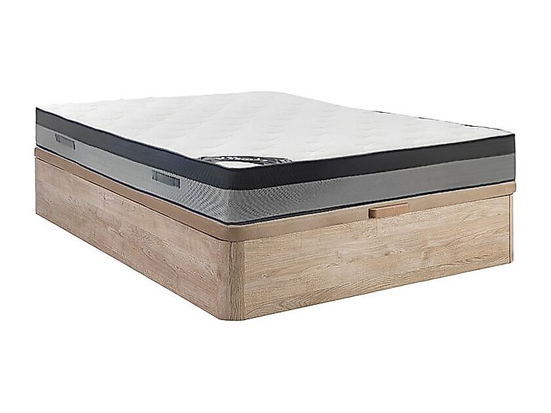 Bett-Set 160 x 200 cm, Bettkasten natur hell + Hybridmatratze 7-Zonen-Tasch günstig online kaufen