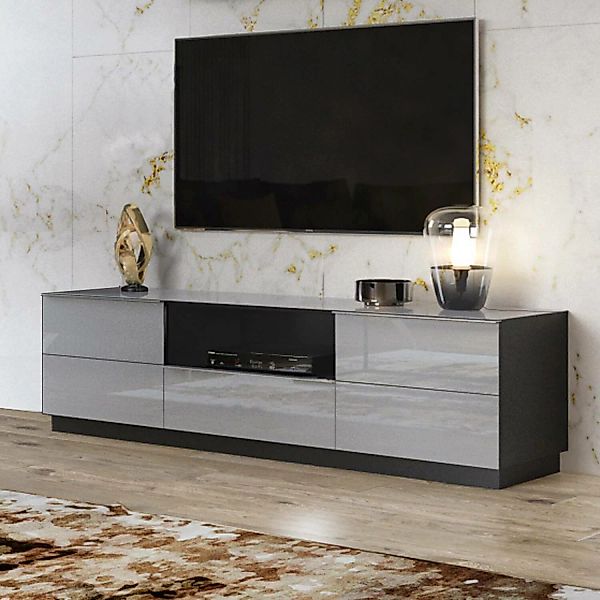 Lomadox Fernsehschrank modern grau HOOVER-83 mit Beleuchtung und Glasfronte günstig online kaufen