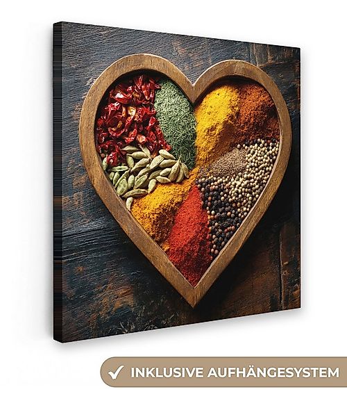 OneMillionCanvasses® Leinwandbild Hölzern - Herz - Bunt - Gewürze, Fotodruc günstig online kaufen