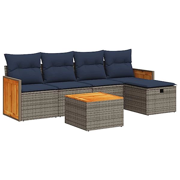 vidaXL 6-Tlg Garten-Sofagarnitur mit Kissen Grau Poly Rattan 3326023 günstig online kaufen