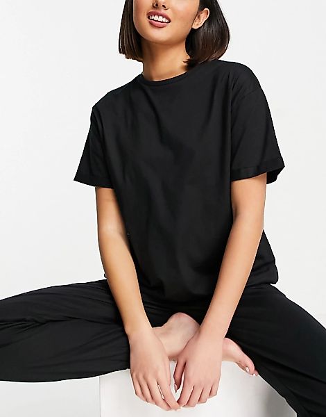 ASOS DESIGN – Mix & Match – Pyjama-T-Shirt aus Bio-Baumwolle in Schwarz günstig online kaufen
