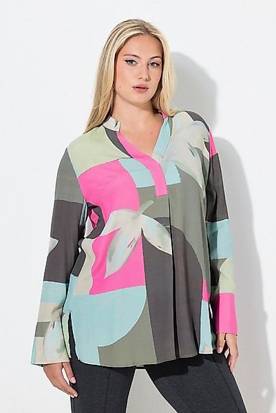 Ulla Popken Longbluse Bluse Zierfalte A-Linie Stehkragen Langarm günstig online kaufen