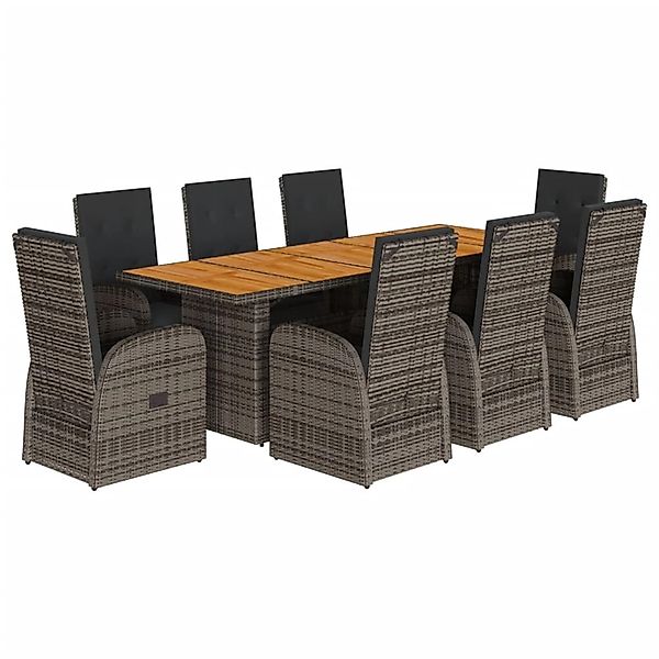 vidaXL 9-tlg Garten-Essgruppe mit Kissen Grau Poly Rattan Modell 68 günstig online kaufen