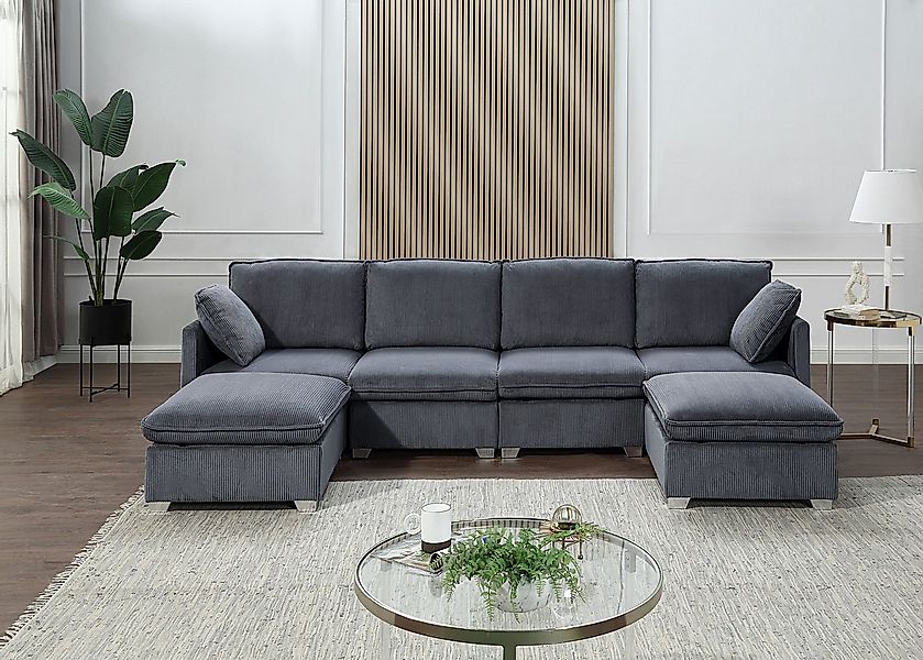 ATLANTIC home collection Wohnlandschaft, modularer 4-Sitzer mit 2 Hockern, günstig online kaufen