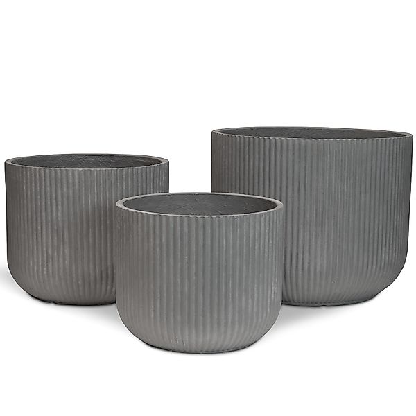 Linea Betontopf mit geriffelter Oberfläche 3er Set grau günstig online kaufen