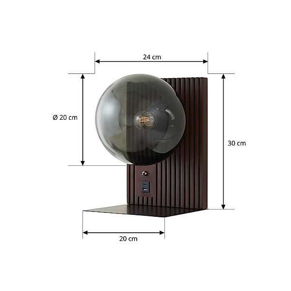 Lucande Wandleuchte Veloura, Höhe 30 cm, Glas, Holz, USB günstig online kaufen