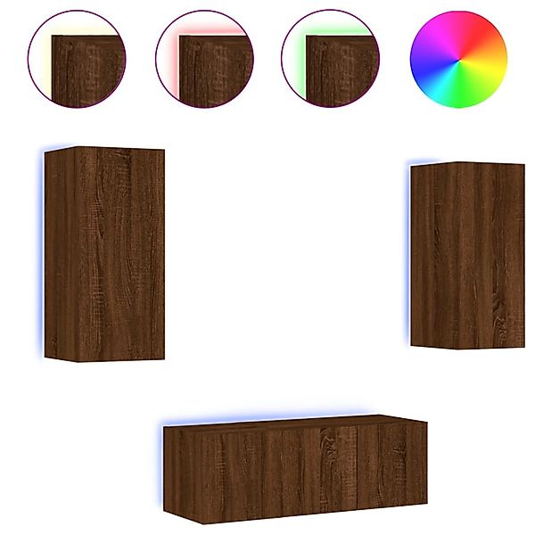 VidaXL 4-tlg. Wohnwand mit LED-Beleuchtung Braun Eiche Holzwerkstoff  Model günstig online kaufen
