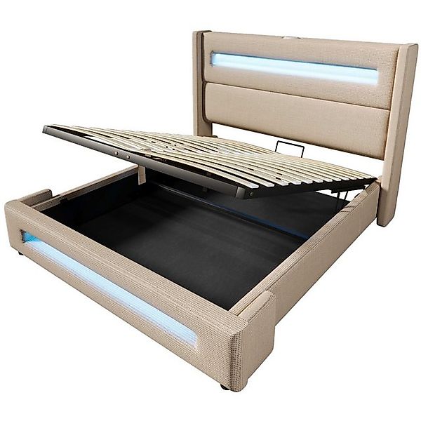 BlingBin Polsterbett Doppelbett (1-tlg., Stauraumbett mit LED, hydraulische günstig online kaufen
