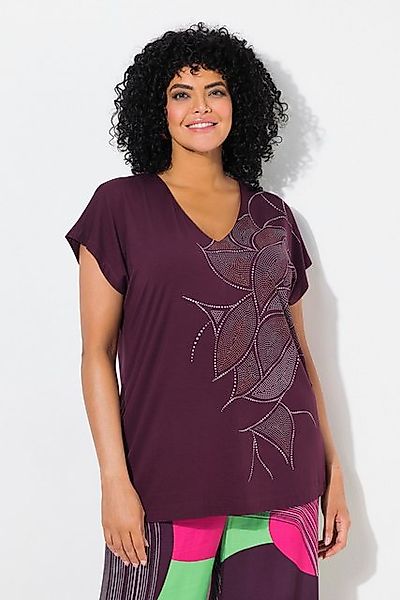 Ulla Popken T-Shirt T-Shirt Glitzerdruck Oversized V-Ausschnitt günstig online kaufen