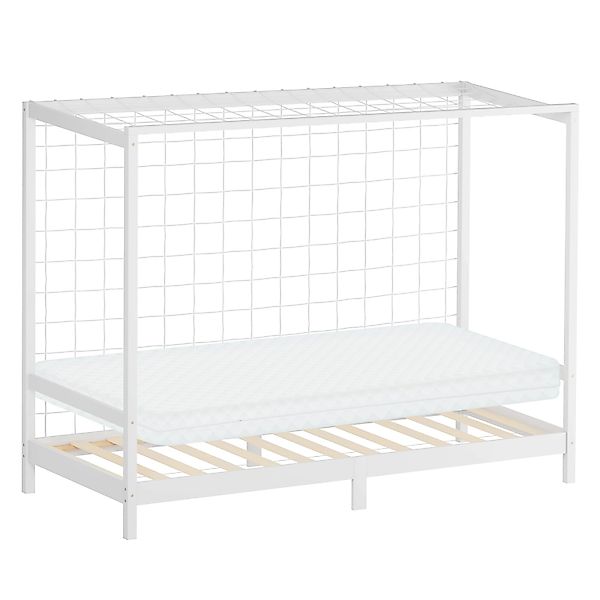 ML-Design Kinderbett Fußballtor 90 x 200 cm mit Matratze H10 cm Weiß günstig online kaufen