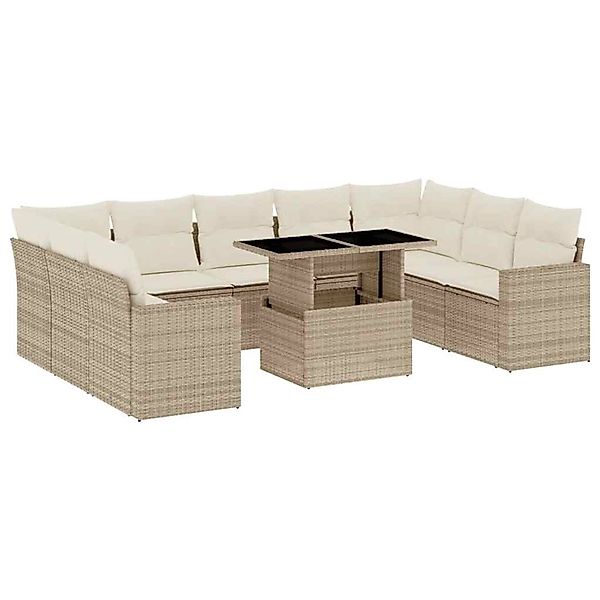 vidaXL 10-Tlg Garten-Sofagarnitur mit Kissen Beige Poly Rattan 3267478 günstig online kaufen
