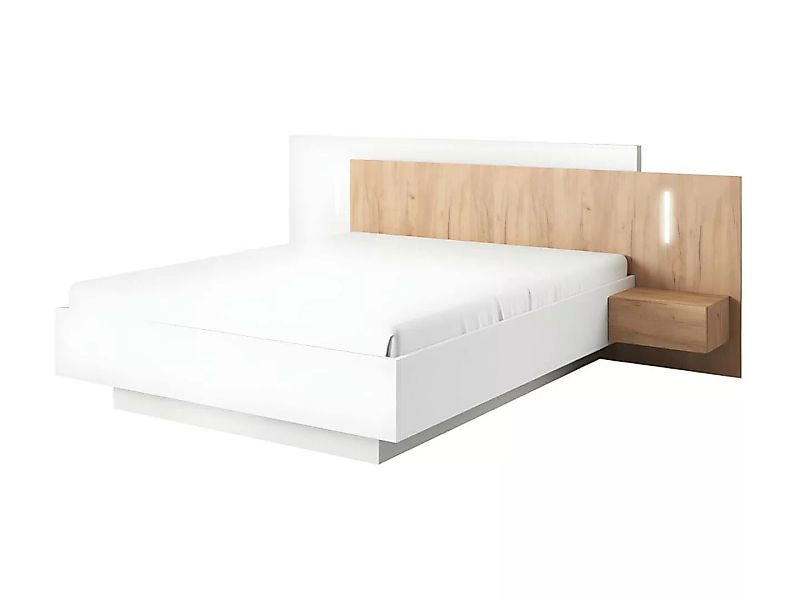 Bett mit integrierten Nachttischen - 160 x 200 cm - 2 Schubladen + LEDs - W günstig online kaufen