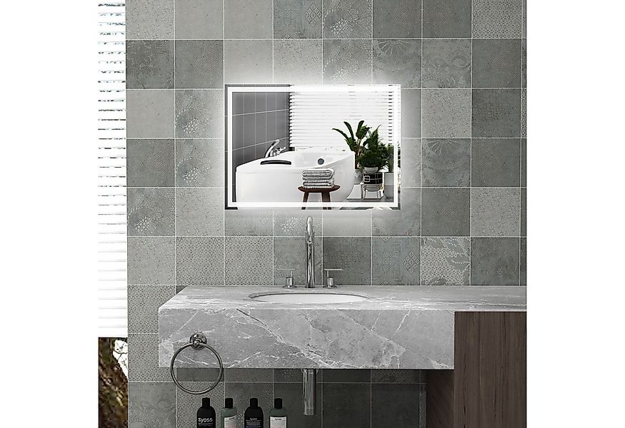 HOMCOM Badspiegel 70 x 50 cm Badezimmerspiegel mit LED-Leuchte (Wandspiegel günstig online kaufen