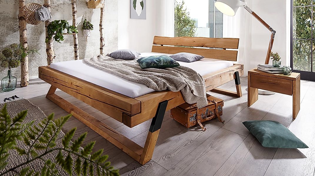 Massivart® Massivholzbett Balkenbett BENITA / Kiefer günstig online kaufen