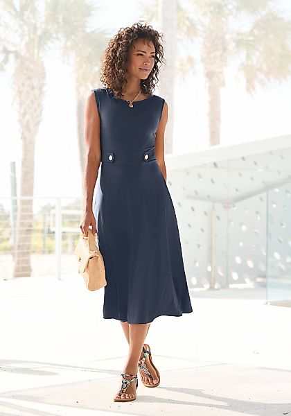LASCANA Midikleid mit dekorativen Riegeln und goldenen Zierknöpfen, bügelfr günstig online kaufen
