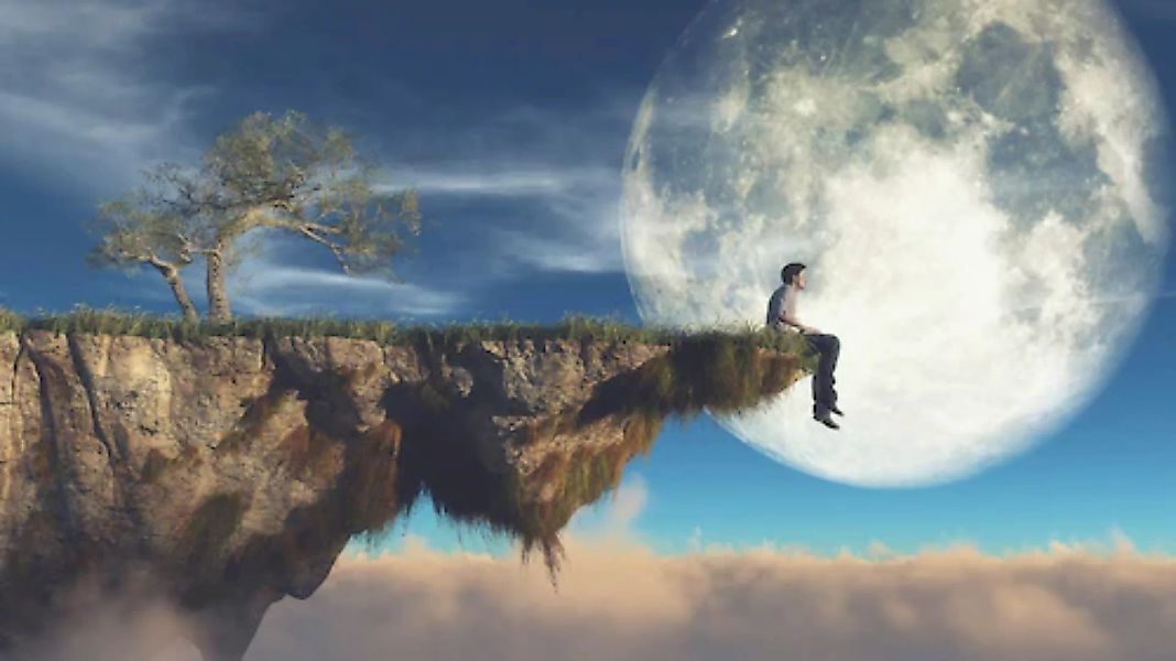 Papermoon Fototapete »Mann an Klippe vor Mond« günstig online kaufen