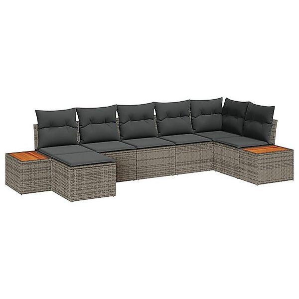 vidaXL Loungesofa 7-teiliges Gartensofa-Set mit Kissen Grau Poly-Rattan, 7 günstig online kaufen
