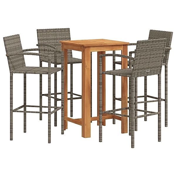vidaXL 5-Tlg Gartenbar-Set Grau Massivholz Akazie und Poly Rattan 3295277 günstig online kaufen