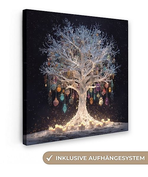 OneMillionCanvasses® Leinwandbild Schneebaum - Lichter - Weiß - Farbenfroh, günstig online kaufen