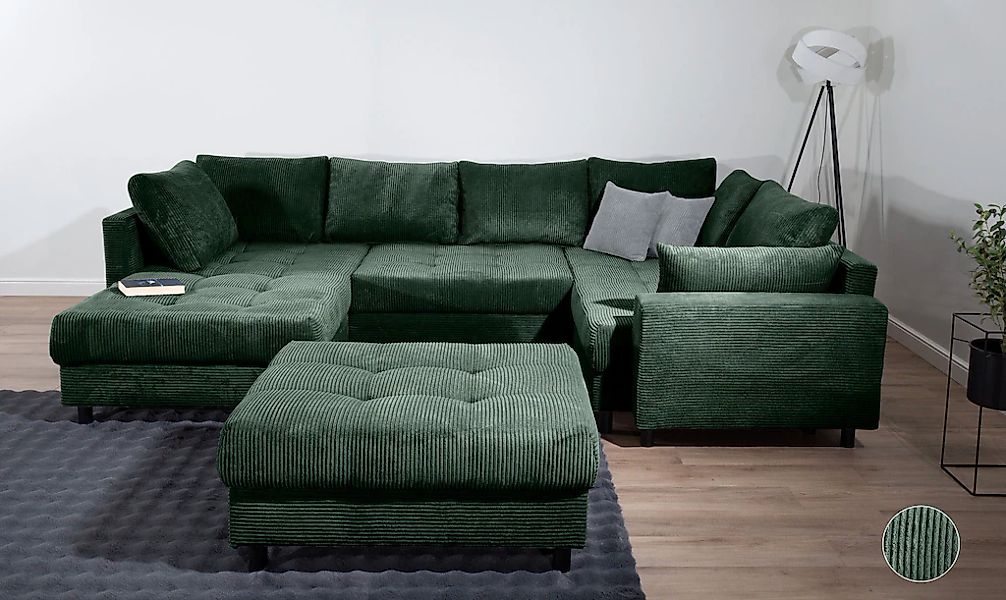 Home affaire Wohnlandschaft "Toni U-Form mit Armlehne", inkl. Hocker und Zi günstig online kaufen
