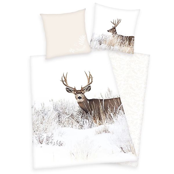 Herding Kinderbettwäsche Hirsch Bettwäsche Set Winterlandschaft günstig online kaufen