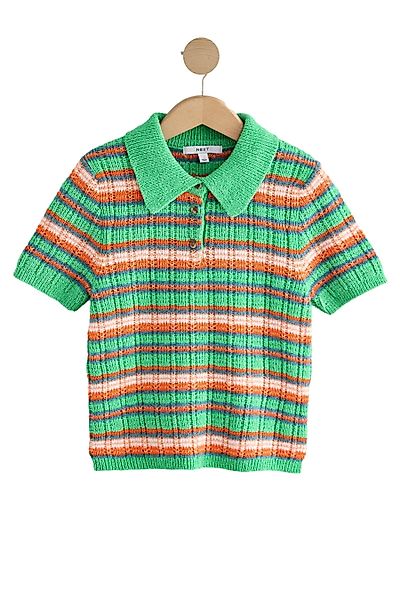 Next Polokragenpullover Kurzärmeliges Strick-Poloshirt mit Streifen günstig online kaufen