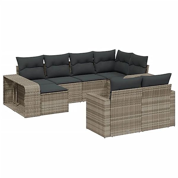 vidaXL 10-Tlg Garten-Sofagarnitur mit Kissen Hellgrau Poly Rattan 3261292 günstig online kaufen