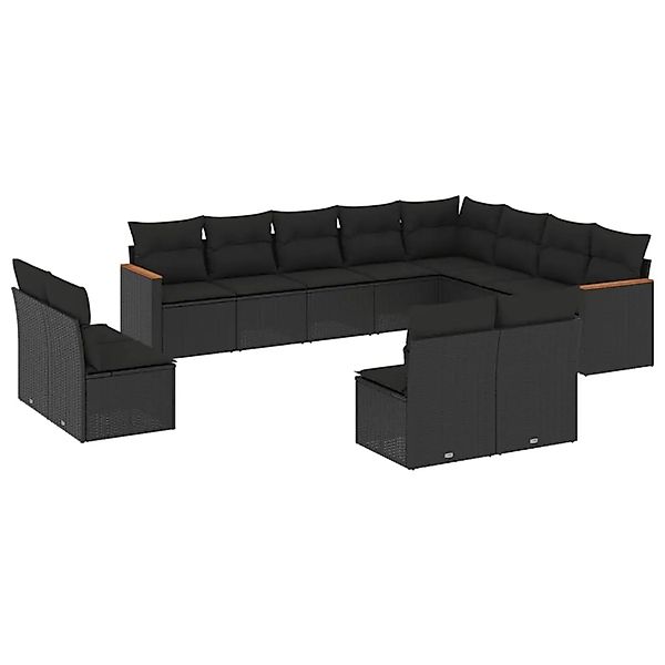 vidaXL 12-Tlg Garten-Sofagarnitur mit Kissen Schwarz Poly Rattan 3258870 günstig online kaufen