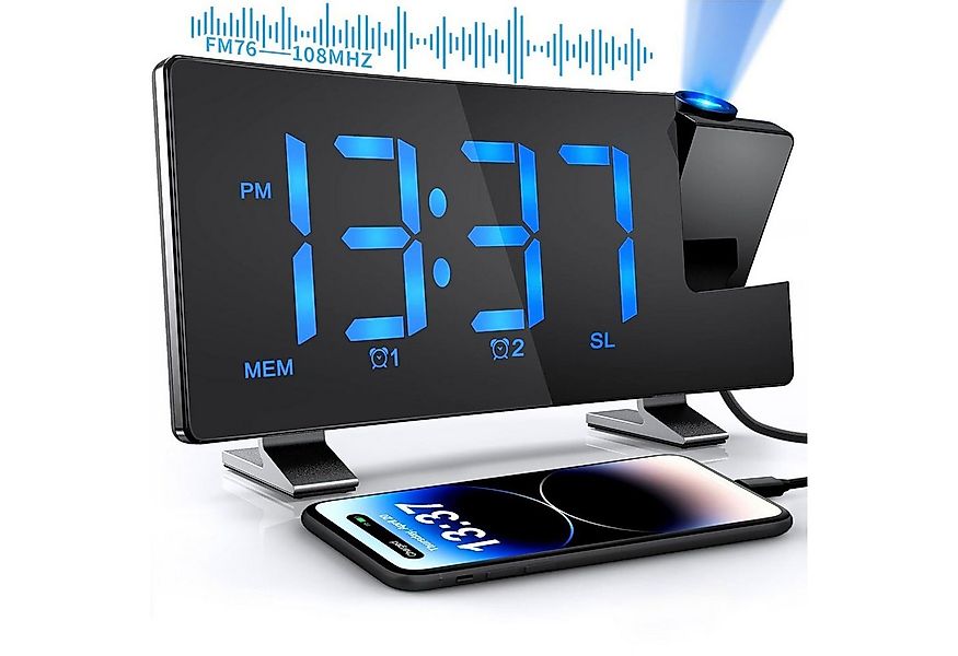 OKWISH Projektionswecker Digital Wecker Radiowecker Projektion LED Alarm Ra günstig online kaufen