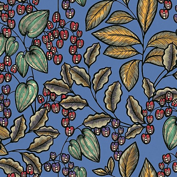 PROFHOME 377541-GU Blumen Tapete Floral Matt Blau Gelb Rot 0,53 m x 10,05 m günstig online kaufen
