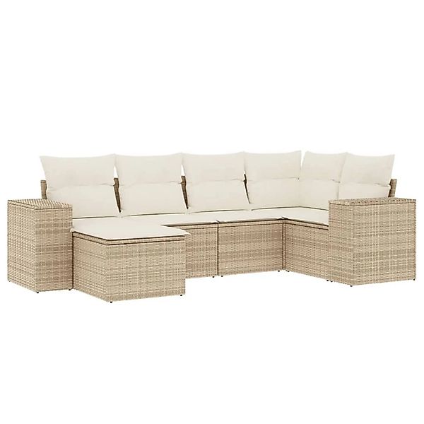 vidaXL 6-Tlg Garten-Sofagarnitur mit Kissen Beige Poly Rattan 3255195 günstig online kaufen