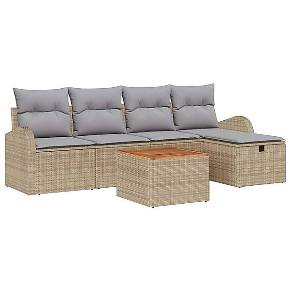 vidaXL Garten-Sofa-Set mit Kissen mit Speicher 6-Tlg Beige Poly Rattan 3359 günstig online kaufen