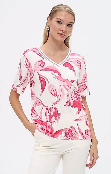 Passioni T-Shirt in frischem Weiß mit romantischem rosa Tulpen-Print günstig online kaufen