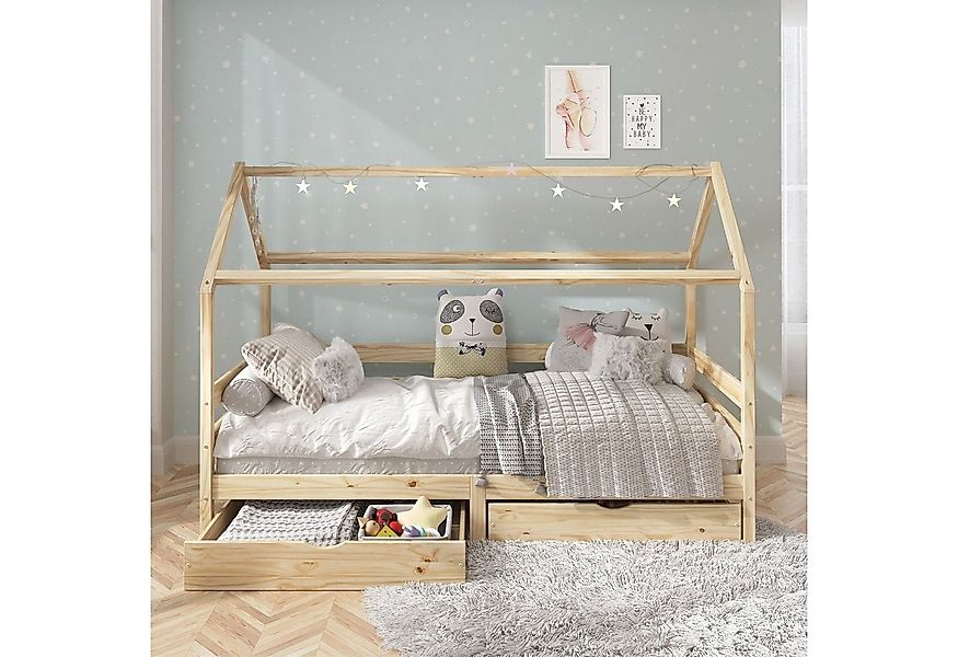 IDIMEX Kinderbett CLIA, Hausbett CLIA Kinderbett Montessori 2 Schubladen 90 günstig online kaufen