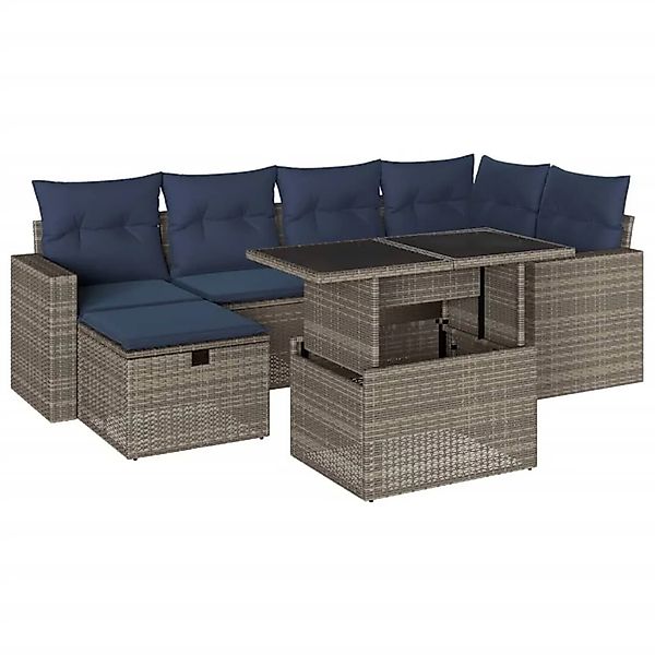 vidaXL 7-Tlg Gartensofa-Set mit Kissen Grau Polyrattan 3274821 günstig online kaufen