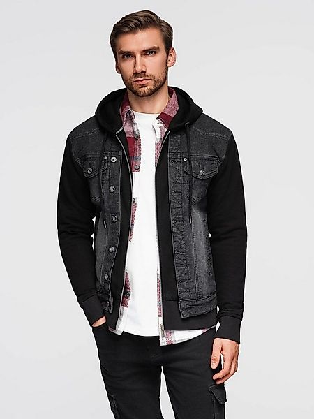 OMBRE Jeansjacke Herren-Jeansjacke mit Strickärmeln und Kapuze günstig online kaufen