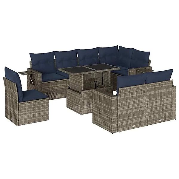 vidaXL 9-Tlg Gartensofa-Set mit Kissen Grau Polyrattan 3268041 günstig online kaufen