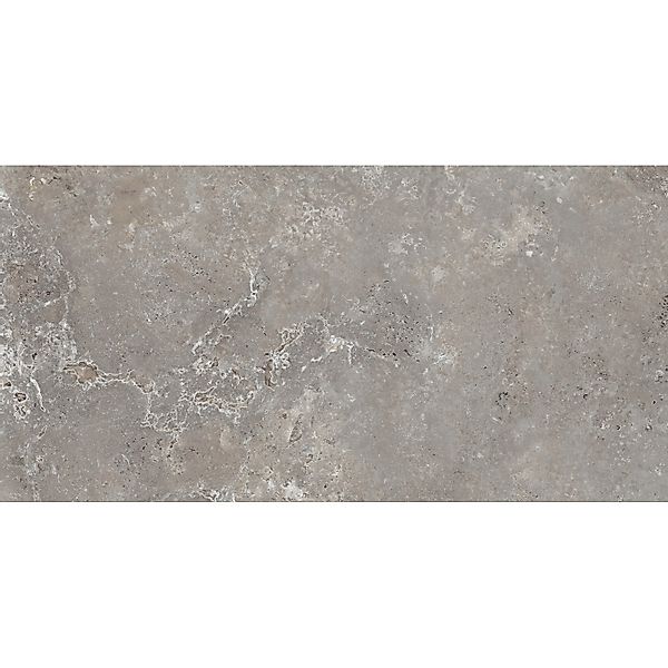 Bodenfliese Feinsteinzeug Travertino Grau Teilpoliert 60 cm x 120 cm günstig online kaufen