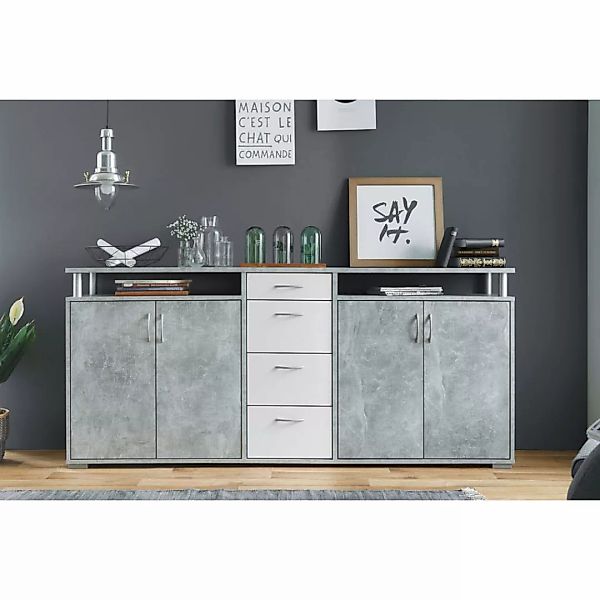 Sideboard Maximo Beton Optik weiß B/H/T: ca. 208x94x38 cm günstig online kaufen